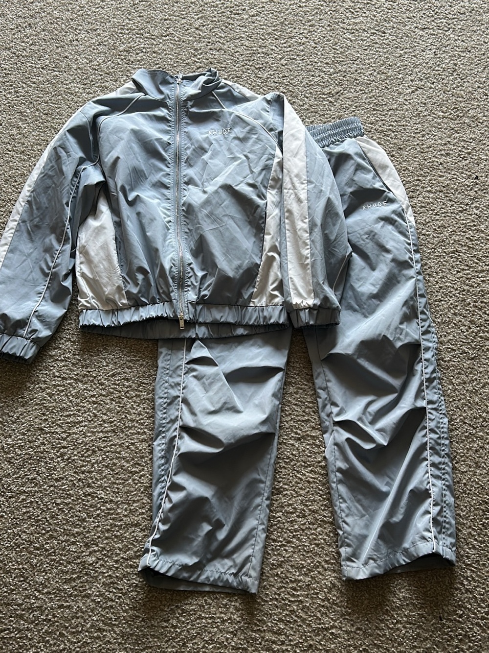Rhude Light Gray and White Lightweight Track Jacket & Pants Set